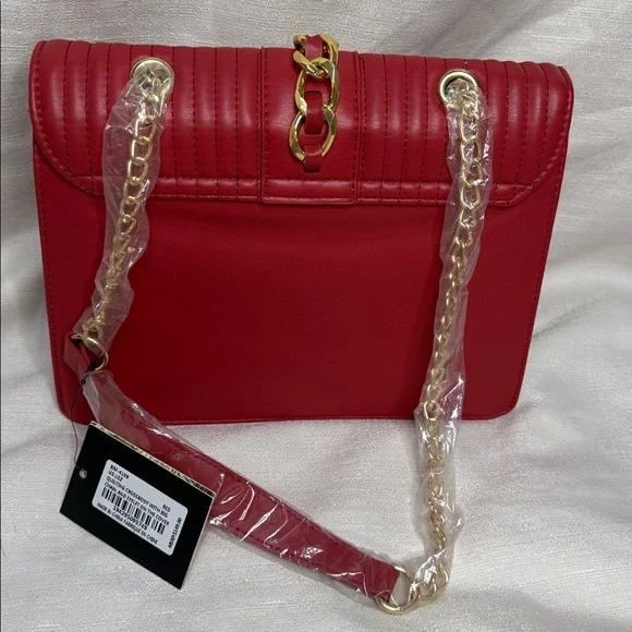 Badgley Mischka Vegan Leather Red Quilted Shoulder Bag - Picture 4 of 14